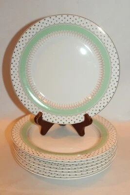GRACE'S TEAWARE Mint Green Gold Dot Porcelain 8"Salad Dessert Plates Set of 8 - Image 1 of 4