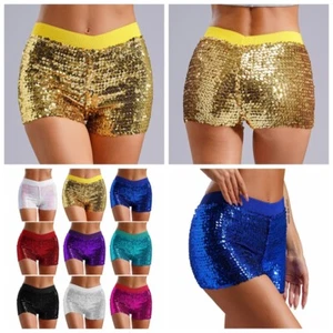 Womens Booty Shorts Slim Fit Hot Pants Sequin Streetwear Stretchy Dancewear - Picture 1 of 102