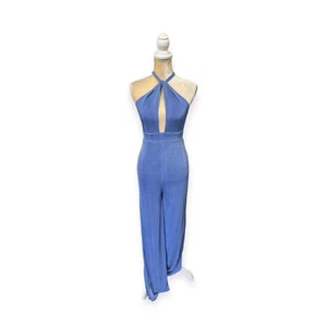 Ruby Sees Blue Halter Jumpsuit Size 6 US Size Small Wide Leg - Picture 1 of 7