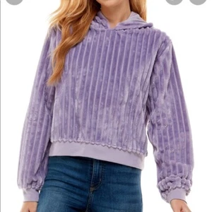 Derek Heart Purple Faux Fur Fuzzy Striped Hoodie Sweater Size M - Picture 1 of 5