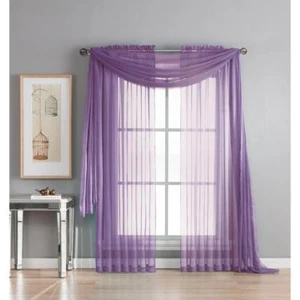 Juego combinado de 3 piezas de velo púrpura transparente y bufanda cortina/panel/tratamiento - Imagen 1 de 1