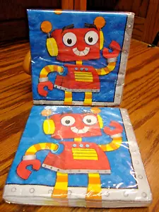 2 Pks PAPER ART Party Robots Napkins #331776 16pc- 2Ply- Fun Party 9"x9" 956 - Picture 1 of 2