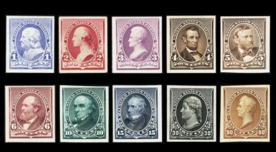 US #219P4/229P4; 1¢-90¢ PLATE PROOFS ON CARD, VF-NGAI SET OF 10, CV $510 - Image 1 of 2