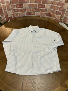John W Nordstrom Button Up Dress Shirt Tailored Fit Mens XXL Striped Grey White - Picture 1 of 7