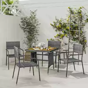 Outdoor Dining Set Poly Rattan Patio Dinner Set Black/Grey 3/5 Piece vidaXL - Picture 1 of 24