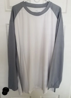 Camisa Elite Dry-Fit Para Hombre 4XL, Manga Larga - Béisbol, Fútbol, Blanco y Gris Foto 1 de 4