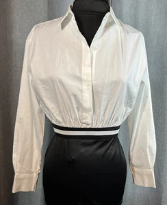 TWOWAY Long-Sleeve White Blouse Crop Top With Striped Band - S - Picture 1 of 5