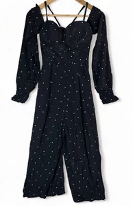 SHEIKE womens Montana black polkadot jumpsuit, semi-detached long sleeve size 6 - Picture 1 of 6