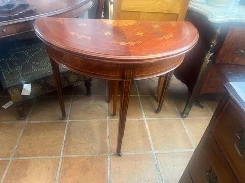 French Style Inlaid Demilune Drop Leaf Table Console Cover