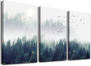 3 Piece Foggy Forest Canvas Wall Art 12"X16" for Living Room Bedroom Decor - Picture 1 of 12
