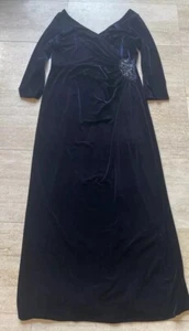 TERI JON RICKIE FREEMAN Women’s Navy Blue Velvet Party Dress Gown Large - Picture 1 of 9