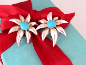 Tiffany & Co. Silver Blue Turquoise Fireworks Sun Clip On Earrings - Picture 1 of 5
