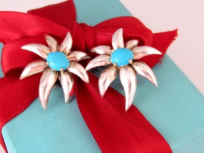 Tiffany & Co. Silver Blue Turquoise Fireworks Sun Clip On Earrings - Image 1 of 4