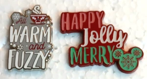 Disney Pins Christmas Pins Warm and Fuzzy Happy Jolly Merry Xmas Pair of Pins - Picture 1 of 5