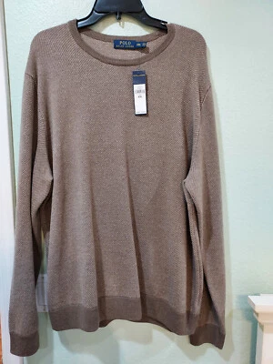 Men Ralph Lauren XXL Brown CrewNeck Pullover Sweatshirt Luxury Italian Yarn-New. - Image 1 of 2