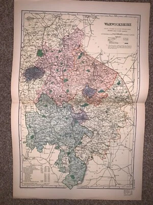 Original Antique Map of WARWICKSHIRE, Bacon Circa 1900 - Image 1 of 3