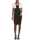 New Calvin Klein Elegant BLACK/CREAM Color Block Sheath Dress Petite size 10P