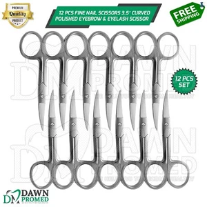 12 Pcs Fine Nail Scissors 3.5″ Curved Polished Eyebrow & Eyelash Hair Scissor - Picture 1 of 7