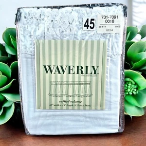 VTG Waverly Ruffled Valance Curtain Caroline Eyelet White 14" x 60" Shabby Farm - Picture 1 of 5