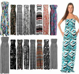 Damen Sheering Boob Tube Maxi Damen Bandeau Blumendruck Trägerlos Maxikleid - Bild 1 von 30