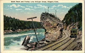 Vintage Niagara Falls Postcard Giant ROck & Trolley Line Through Gorge 1920's  - Picture 1 of 5