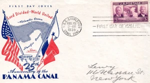 1939 #856 PANAMA CANAL FDC W/ RED & BLUE HOLLAND CACHET TO NEW YORK NY - Picture 1 of 1