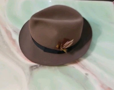 VTG Stetson Brown Fedora Hat 7 1/8 Meyer The Hatter New Orleans 1994 - Image 1 of 4