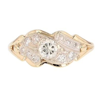 Винтажное помолвочное кольцо из разноцветного золота 14 карат с бриллиантом 0,61 карата размер 9,75 - Изображение 1 из 4