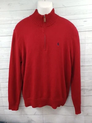 Polo Ralph Lauren Hombres Rojo Crochet Suéter Chaqueta Talla L Henley 1/4 Cremallera  Foto 1 de 4