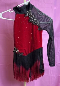 Costume danza Weissman MC 64830 frangia rosso 1 manica nero jazz tap sfilata - Foto 1 di 10