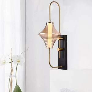 Postmodern Long Gyro Shape Wall Sconce Glass Wall Light Beside Bedroom Hallway - Picture 1 of 11