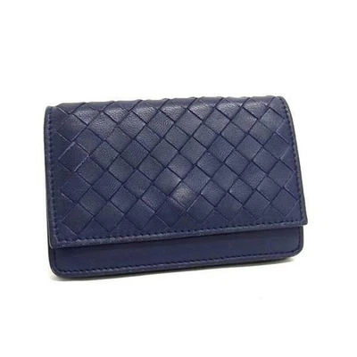Estuche para Tarjetas de Visita BOTTEGA VENETA Intrecciato 133945, Cuero Azul Marino, Unisex Foto 1 de 4
