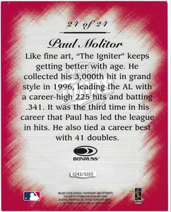 Paul Molitor 1997 DONRUSS STUDIO MLB MASTER STROKES 8X10 JUMBO CARD 24of24 Twins - Picture 1 of 2