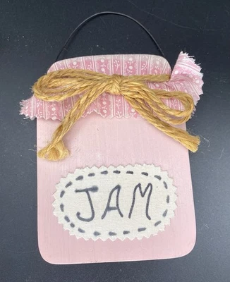 Pink Mason Jar Wood Sign Jam Home Hanging Wall Cottage Decor - Image 1 of 4
