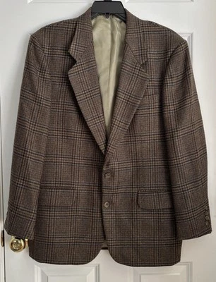 Oscar de la Renta 男式西装外套 41R 码 100% 羊毛千鸟格风格粗花呢职业 — 第 1/4 张图片