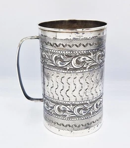 ANTIQUE INDIAN SOLID SILVER REPOUSSE TANKARD / MUG c1930 - Picture 1 of 8