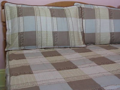 Queen размер хлопок Plaids резинке простыни и наволочки комплект желтовато-коричневый бежевый проверить 3шт - Изображение 1 из 4