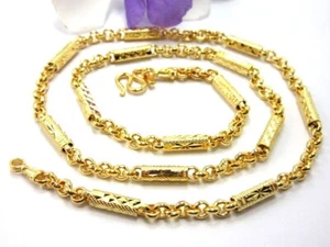 Diamantschliff Mix Link Baht Kette 21" 5mm 24K Gelbgold GP Thai Made Halskette GT5 - Bild 1 von 5