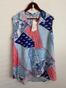 Millers Blouse Womens Plus Sz 18 Blue Paisley Button Up Sleeveless Collared NWT - Bild 1 von 15