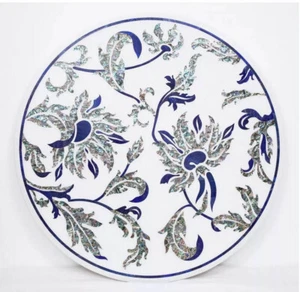 18" Beautiful Round White Marble Coffee Table Top Gemstone Leaf Design Furniture - Picture 1 of 8