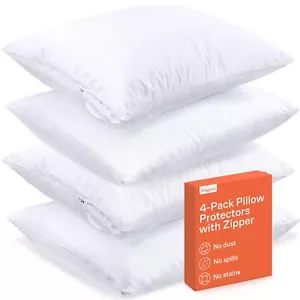 Ultra Soft Pillow Protectors with Zipper Standard Size - Set of 4 Breathable ... - Picture 1 of 7