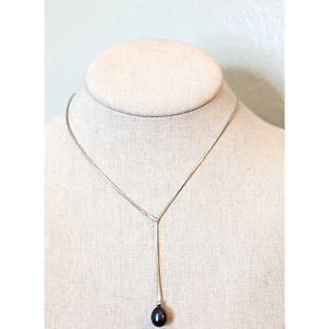 Teardrop Black Pearl 925 Sterling Lariat Necklace