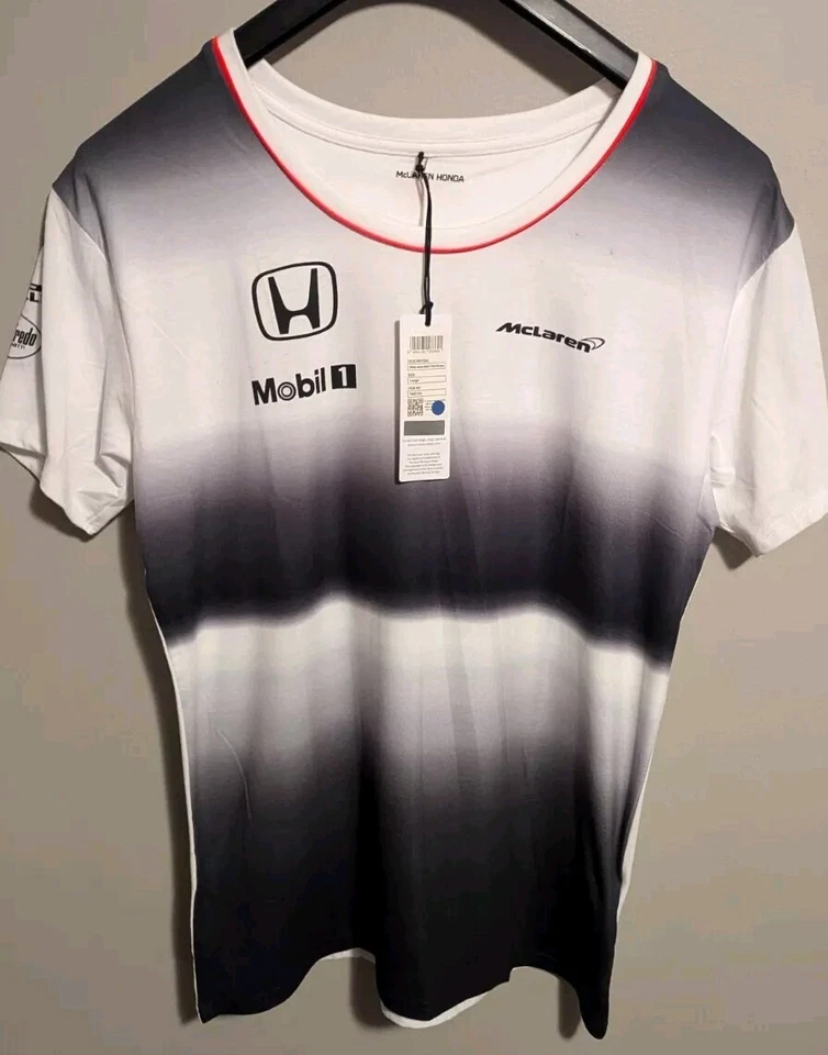 McLaren Honda Jenson Button White Womens T-shirt Racing F1 Sz Lg Formula-1 READ! - Image 1 of 4