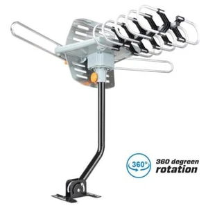 990 Mile HDTV Outdoor Amplified TV Antenna 36dB Rotate 360° UHF VHF FM with Pole - Picture 1 of 9