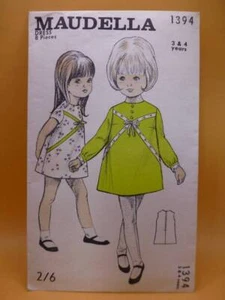 VTG 60s MAUDELLA 1394 GIRLS' 25" 3-4 YRS BOW+BRAID A-LINE DRESS SEWING PATTERN - Picture 1 of 2