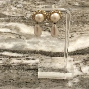 Vintage Richelieu Ohrhänger Träne Kunstperlen goldfarben Strass - Bild 1 von 7