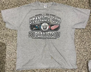 2010 NHL Stanley Cup Playoff San Jose Sharks vs Detroit Red Wings Grey Shirt XL - Picture 1 of 3