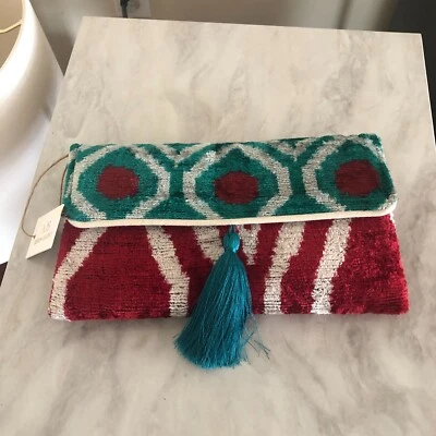 AJS DESIGN STUDIO Handwoven Silk & Cotton Clutch / Hidden Chain Strap READ BELOW - Image 1 of 4