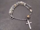 Chapel Sterling Rosary Bracelet Crystal Beads Catholic Crucifix  1960s