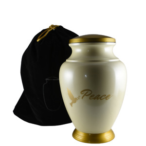 White And Gold Peace Dove Urn For Human Adult Ashes - White Cremation Urn